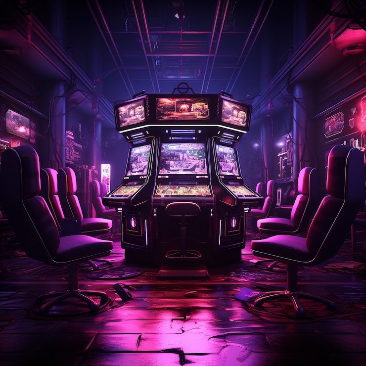 Mesin slot digital modern dengan pencahayaan neon yang menarik perhatian para pemain di platform hiburan online